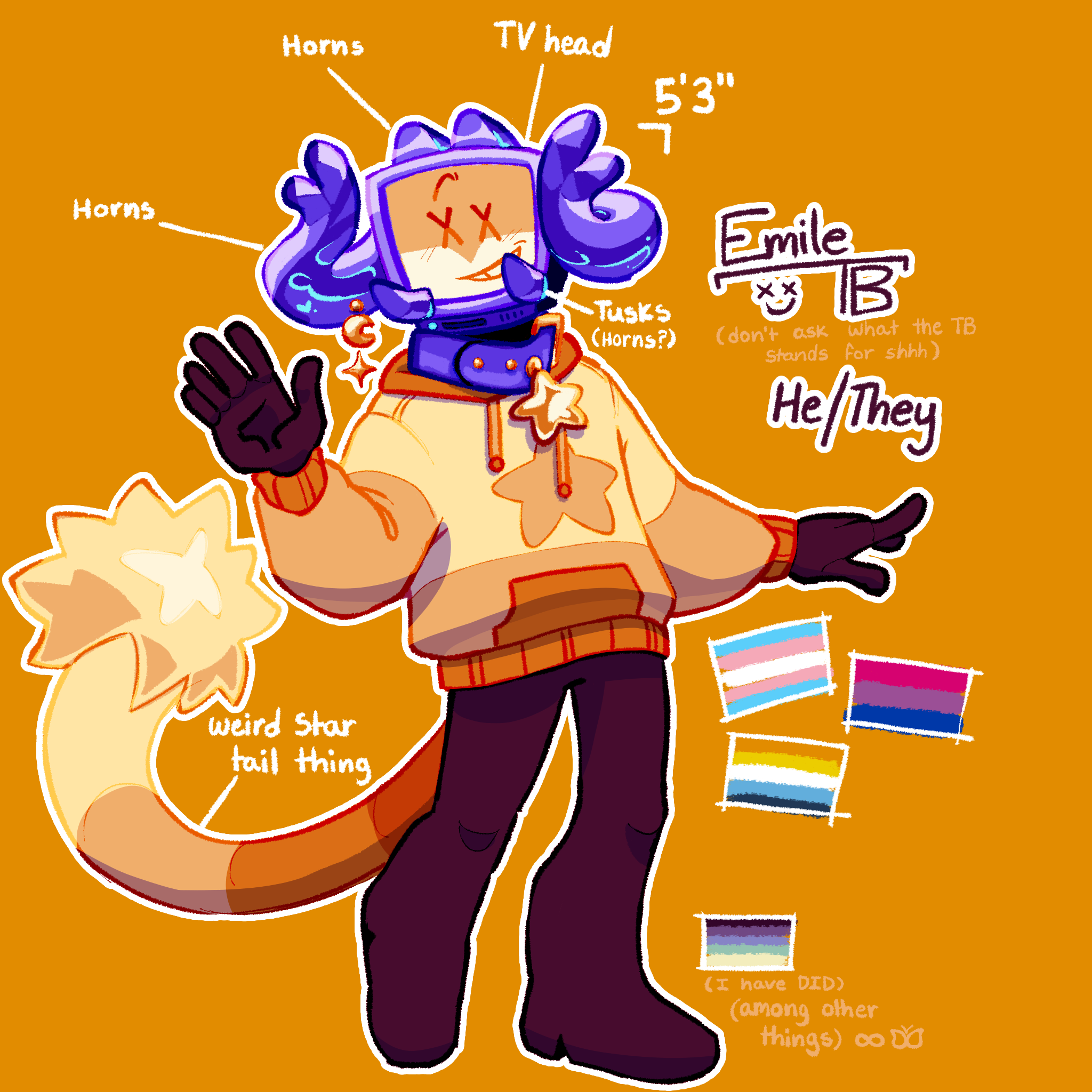 this is my sona, a computer head with an absurd amount of purple horns